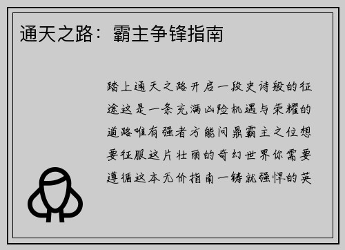 通天之路:霸主争锋指南